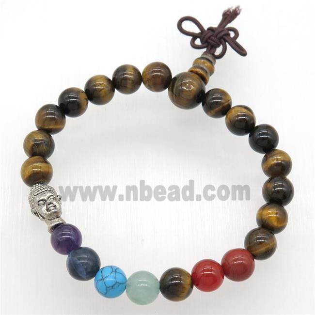 Chakra buddha Bracelets with tiger eye stone, stretchy