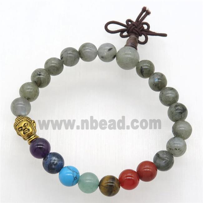 Chakra buddha Bracelets with labradorite, stretchy