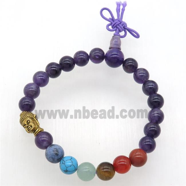 Chakra buddha Bracelets with amethyst, stretchy