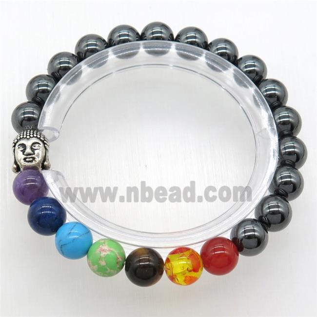 Chakra Bracelets with hematite, buddha, stretchy