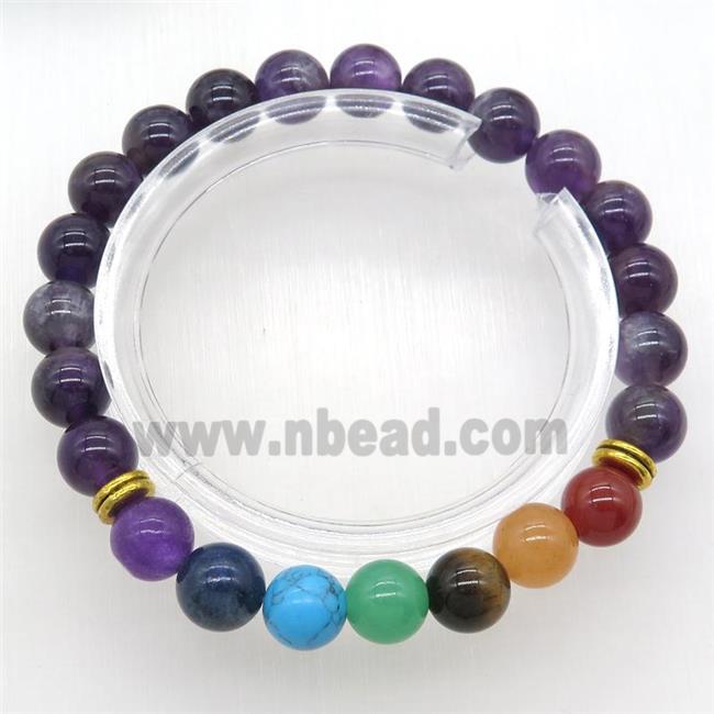 Chakra Bracelets with amethyst, stretchy