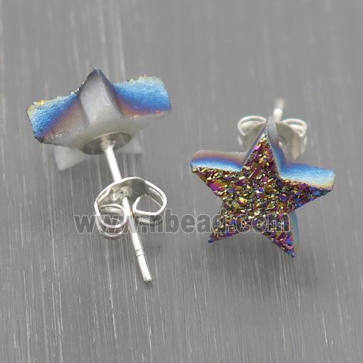 rainbow Quartz Druzy Stud Earrings, Star