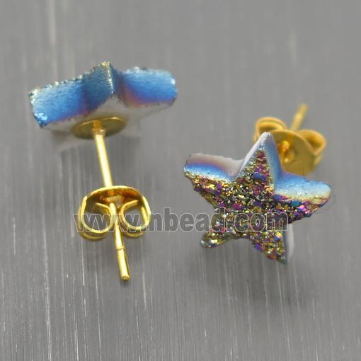 rainbow Quartz Druzy Stud Earrings, Star