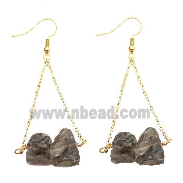 Smoky Quartz Hook Earring Gold Plated