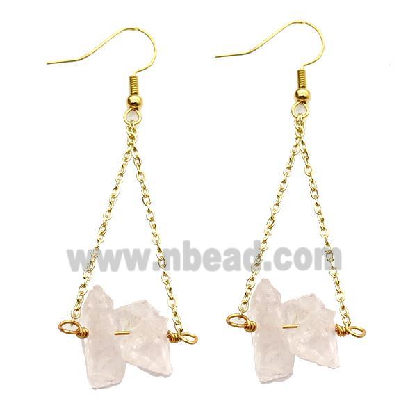 Pink Rose Quartz Hook Earring Gold Plated