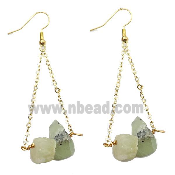 Green Prehnite Hook Earring Gold Plated