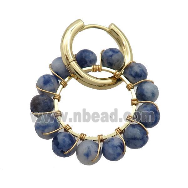 Blue Dalmatian Jasper Copper Hoop Earring Gold Plated