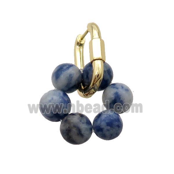 Blue Dalmatian Jasper Copper Latchback Earring Gold Plated