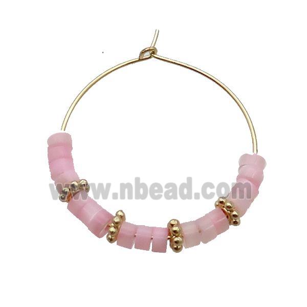 Pink Rose Quartz Copper Hoop Earring Gold Plated