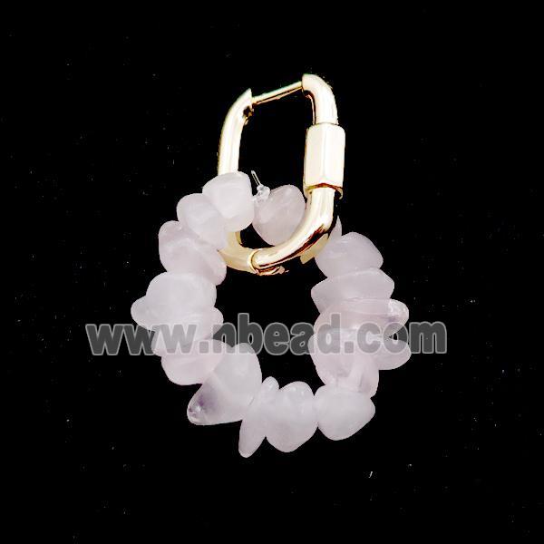 Pink Rose Quartz Copper Latchback Earring Gold Plated