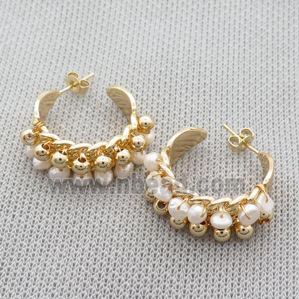 White Pearl Copper Stud Earring Gold Plated