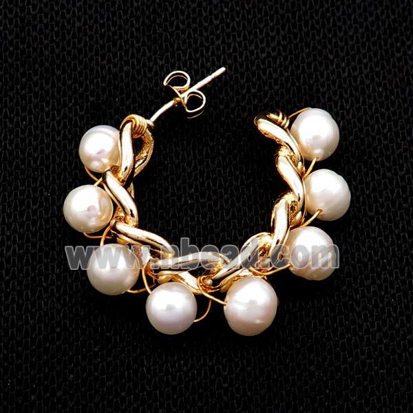 White Pearl Copper Stud Earring Gold Plated