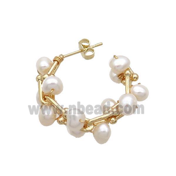 White Pearl Copper Stud Earring Gold Plated