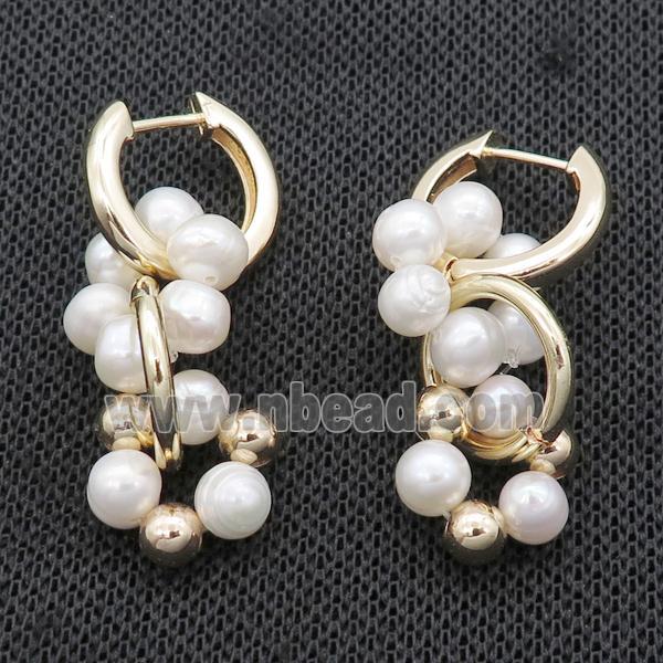 White Pearl Copper Latchback Earring Gold Plated