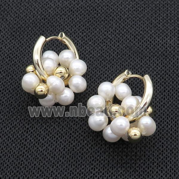 White Pearl Copper Hoop Earring Gold Plated