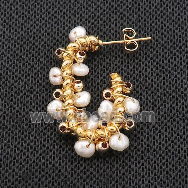 White Pearl Copper Stud Earring Gold Plated