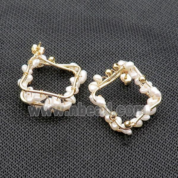 White Pearl Copper Stud Earring Gold Plated