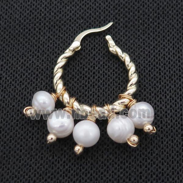 White Pearl Copper Latchback Earring Gold Plated