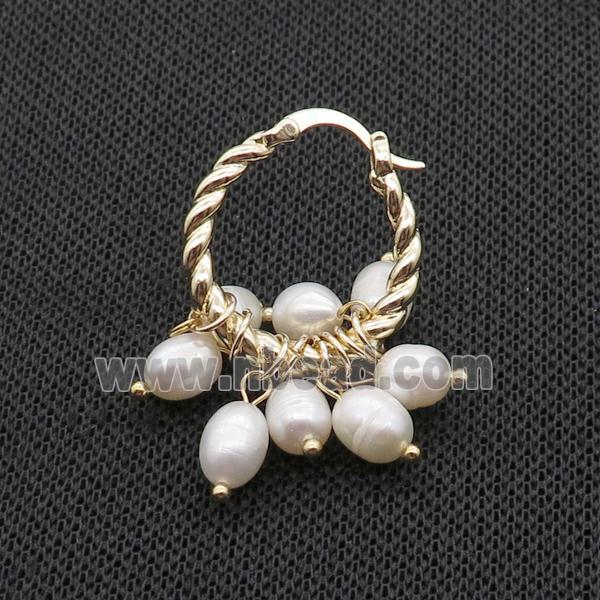 White Pearl Copper Latchback Earring Gold Plated