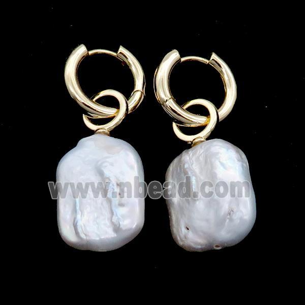 White Pearl Copper Hoop Earring Gold Plated