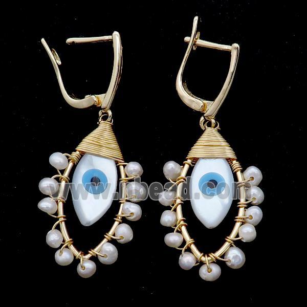 White Pearl Copper Latchback Earring Shell Eye Gold Plated