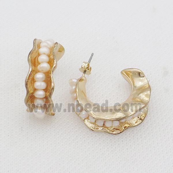 White Pearl Copper Stud Earring Gold Plated