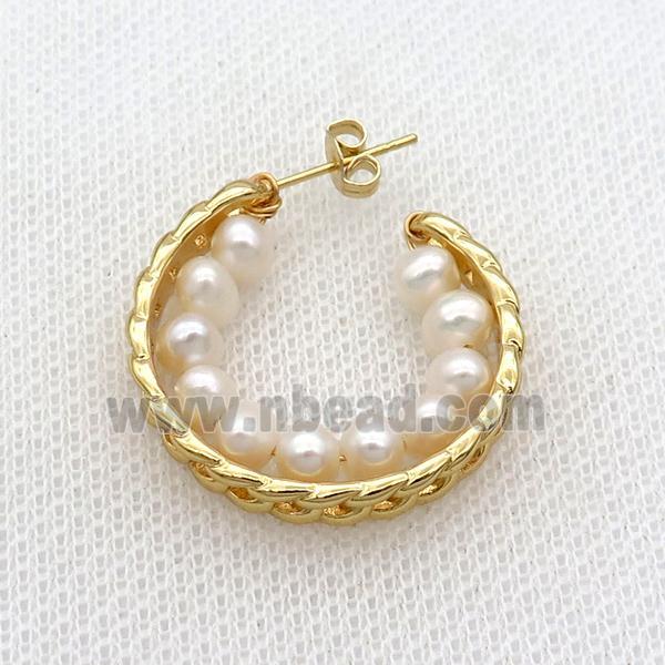 White Pearl Copper Stud Earring Gold Plated