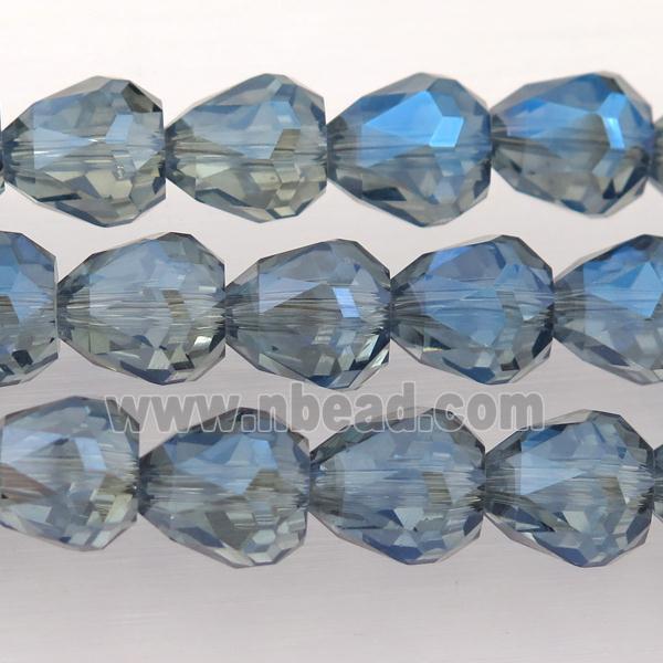 Chinese Crystal Glass Beads, faceted teardrop, grayblue