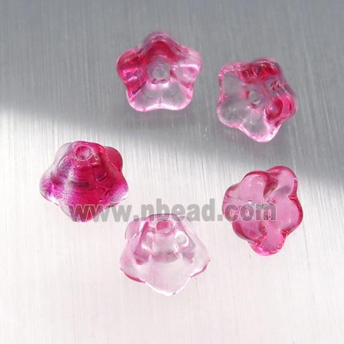 crystal glass flower beads, hotpink