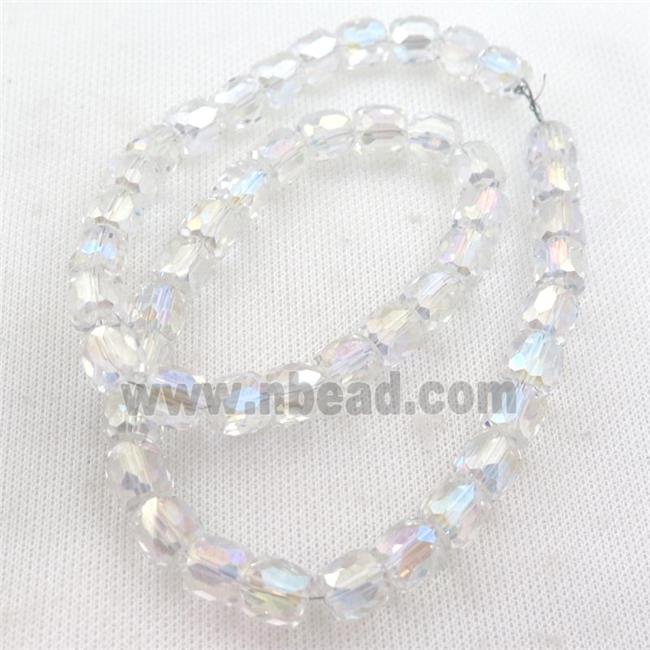 Crystal Glass Beads, faceted barrel, clear AB-color