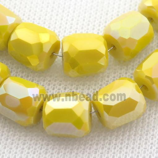 yellow Jadeite Glass Beads, faceted barrel