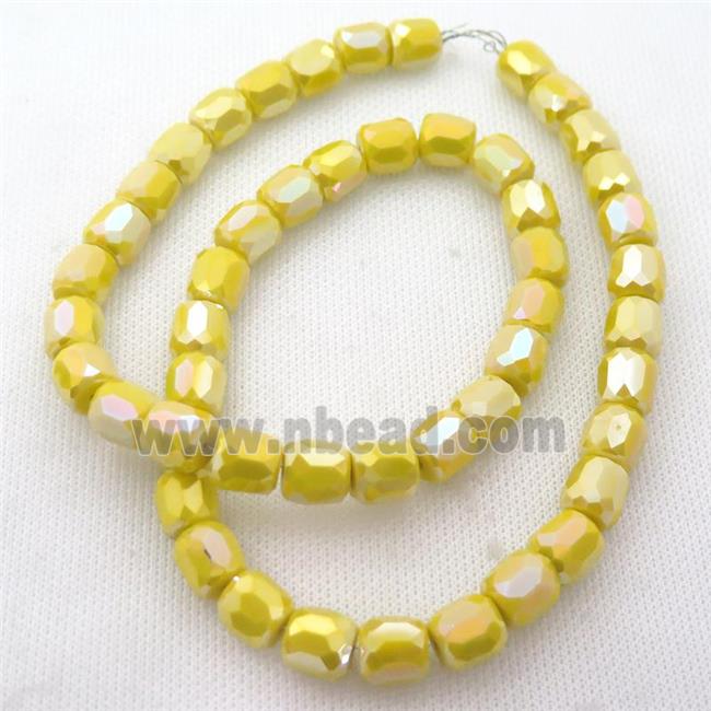 yellow Jadeite Glass Beads, faceted barrel