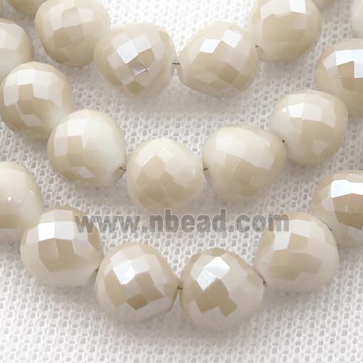 beige Jadeite Glass Beads, faceted teardrop