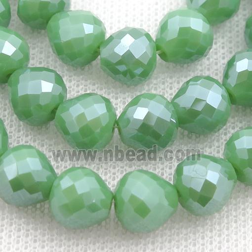 green Jadeite Glass Beads, faceted teardrop