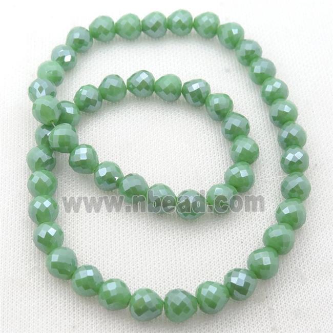 green Jadeite Glass Beads, faceted teardrop