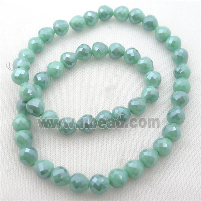 green Jadeite Glass Beads, faceted teardrop