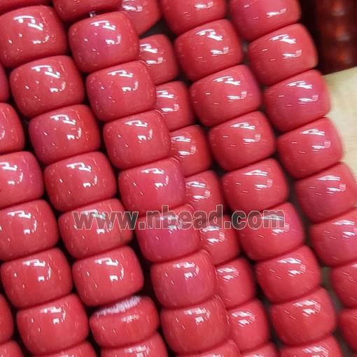 red Jadeite Glass beads, barrel