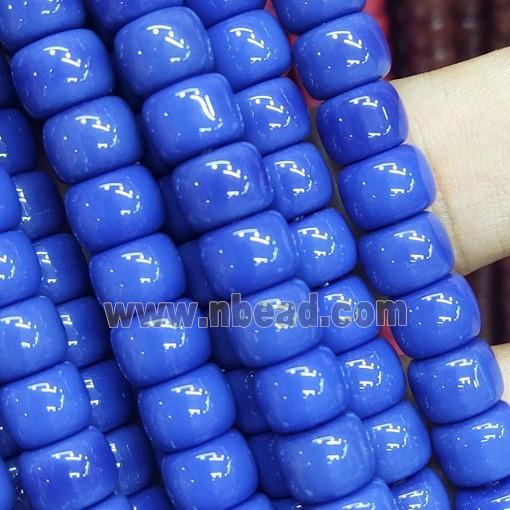 blue Jadeite Glass beads, barrel