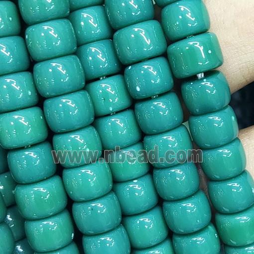 green Jadeite Glass beads, barrel