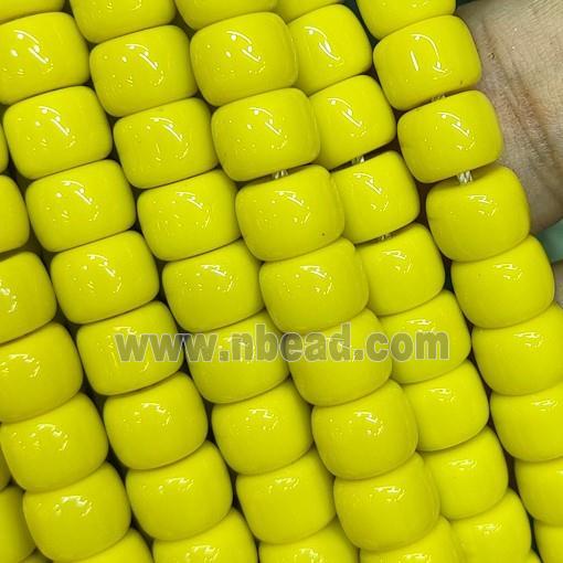 yellow Jadeite Glass beads, barrel