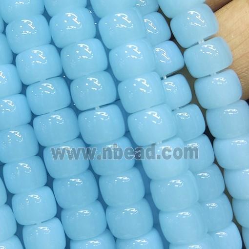 blue Jadeite Glass beads, barrel