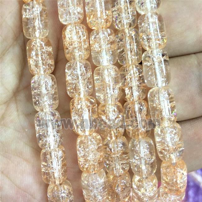 peach Crackle Crystal Glass barrel beads