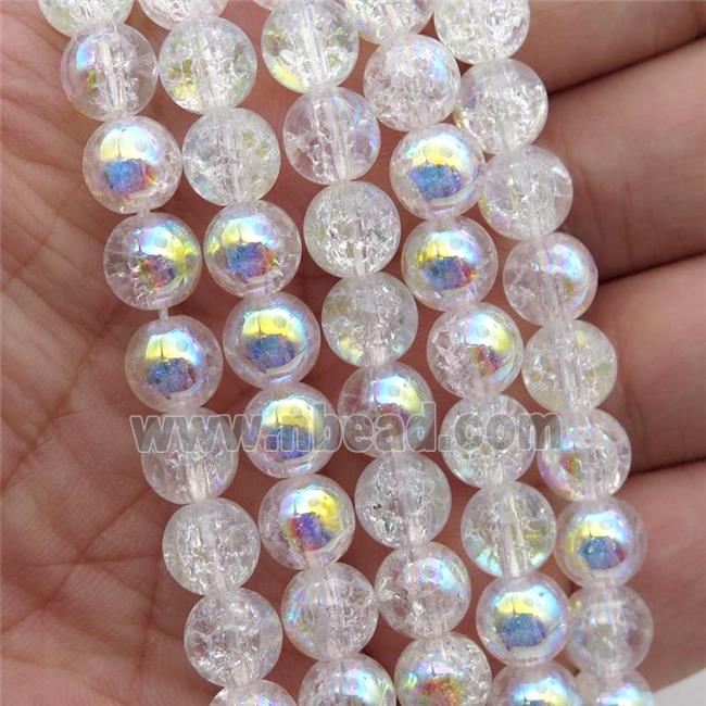 round Crystal Crackle Glass Beads, half AB-color