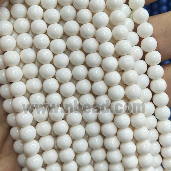 creamWhite Lacquered Glass Beads, round