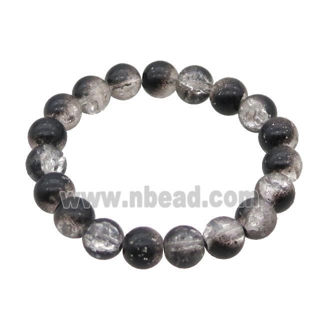 Black Crackle Glass Bracelet Stretchy Smooth Round