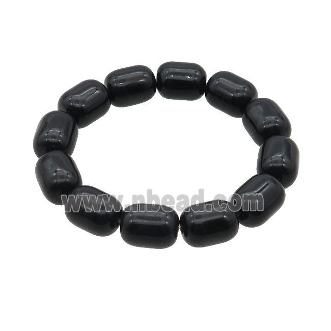 Black Crystal Glass Bracelet Stretchy Barrel