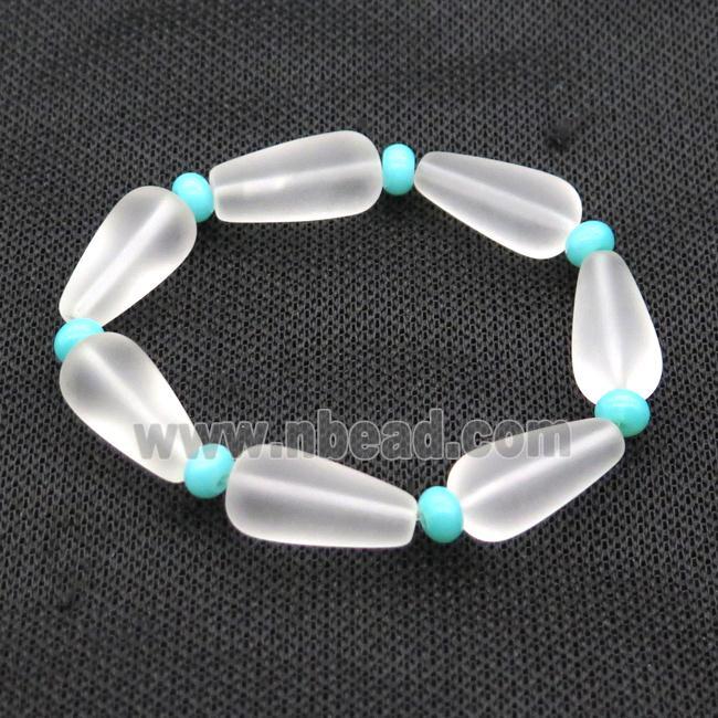 White Crystal Glass Bracelet Stretchy Teardrop Matte