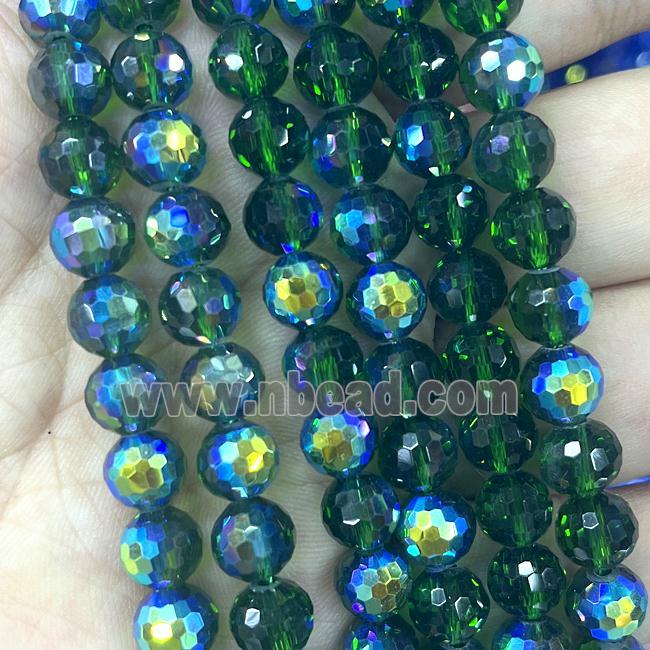 Crystal Glass Beads Faceted Round Green AB-Color