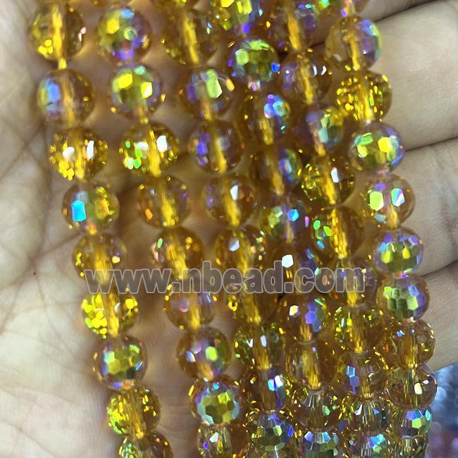 Crystal Glass Beads Faceted Round Golden AB-Color