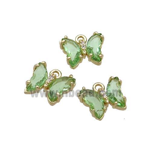 Copper Butterfly Pendant Pave Green Crystal Glass Gold Plated